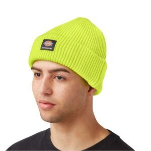 Dickies Bright Lime Yellow Chartreuse Ribbed Knit Cuff Beanie Hat